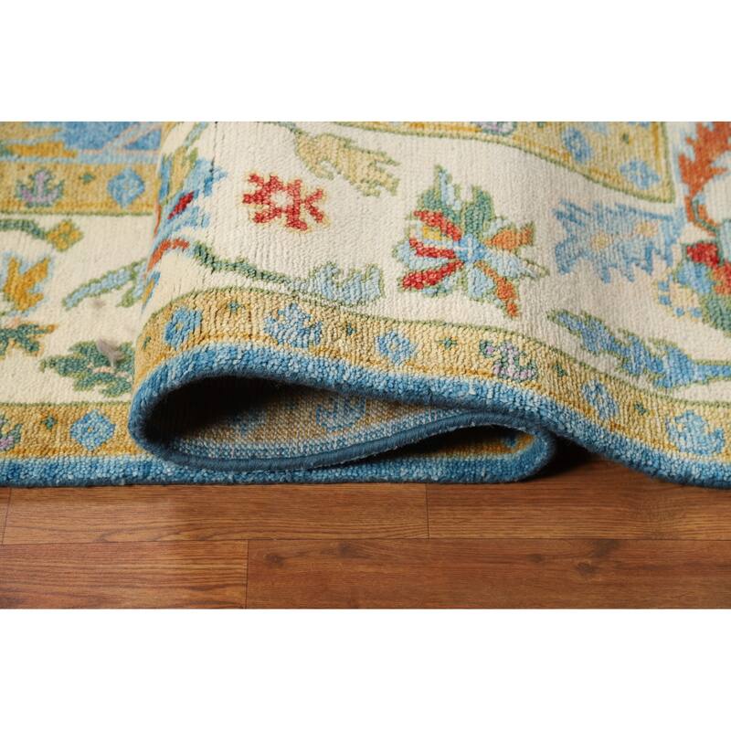 Light Blue Oushak Indian Area Rug Hand-Knotted Wool Carpet - 7'11"x 9'7"