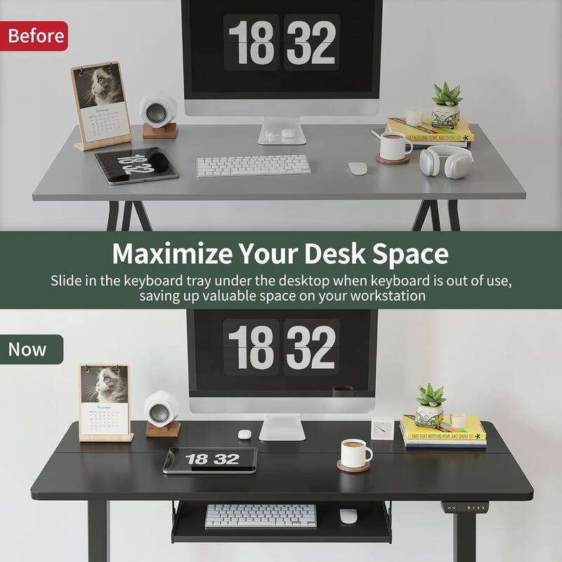 FEZIBO Standing Desk with Keyboard Tray, Electric Height Adjustable Desk, Sit Stand Up Desk, Computer Office Desk