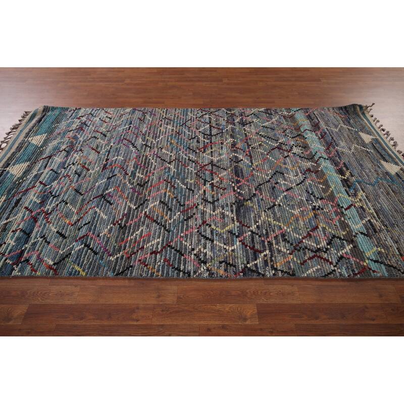 Stripe Moroccan Style Area Rug Hand-Knotted Abstract Wool Carpet - 5'0"x 9'4"