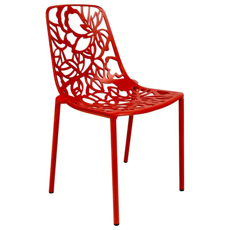 Devon Aluminum Floral Cutout Stackable Dining Chair for Dining Room, Patio, or Garden - Red