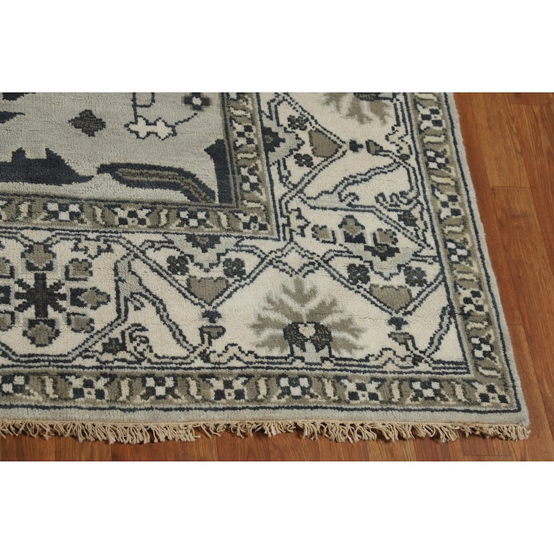 Oushak Indian Area Rug Hand-Knotted Transitional Grey Wool Carpet - 8'2" x 9'10"