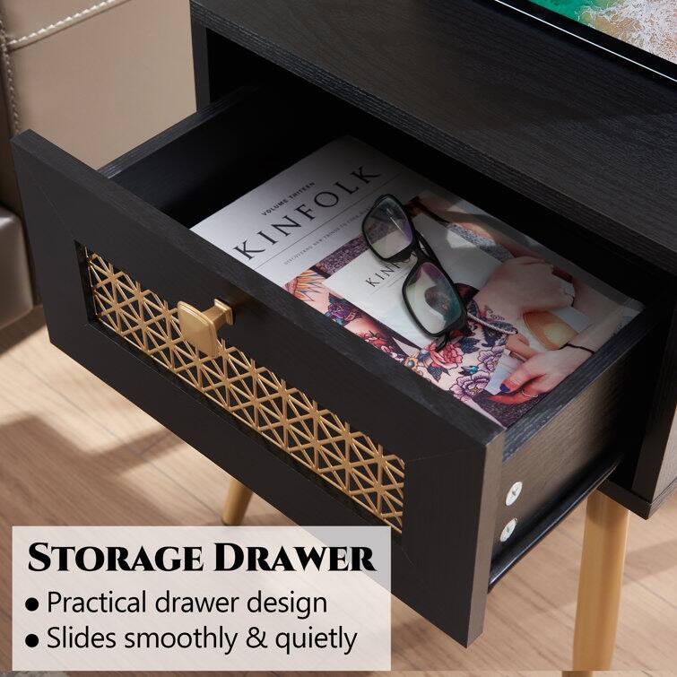 Wood End Table With Storage for Living Room 21.7'' H X 15.8'' W X 15.8'' D