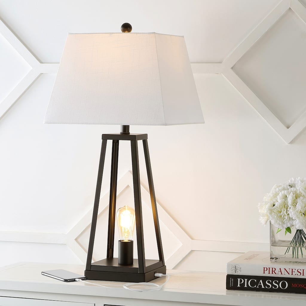 JONATHAN Y Noah 28.5" Classic Industrial Iron Nightlight LED Table Lamp with USB