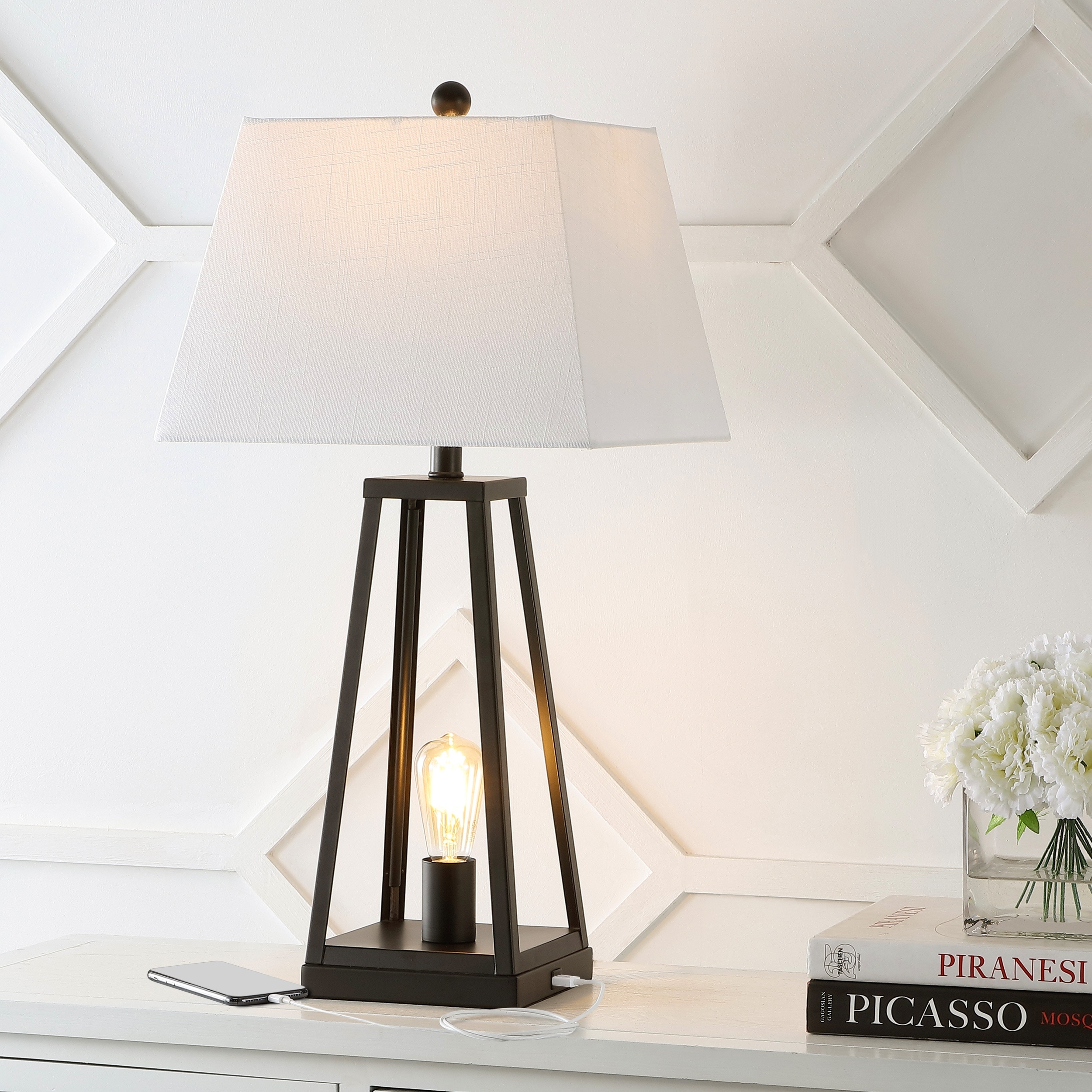 JONATHAN Y Noah 28.5" Classic Industrial Iron Nightlight LED Table Lamp with USB