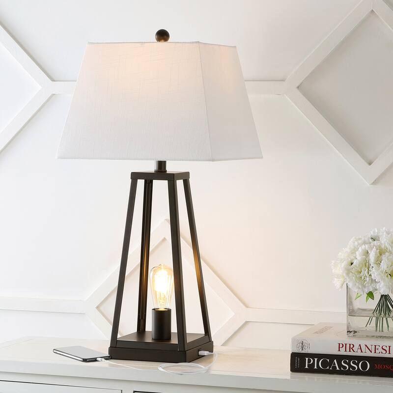Noah 28.5" Classic Industrial Iron Nightlight LED Table Lamp with USB by JONATHAN Y