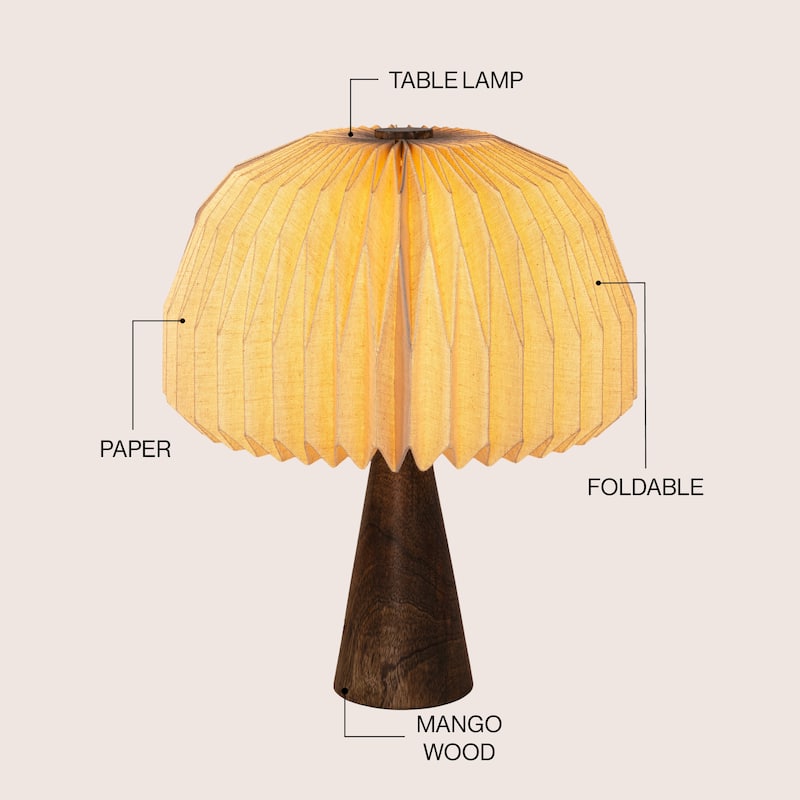 Sylvie 16" Modern Minimalist Paper Pleated Shade Mushroom Accent LED Table Lamp