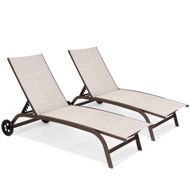 Pellebant 2PCS Outdoor Adjustable Chaise Lounge Chair with Wheels - N/A