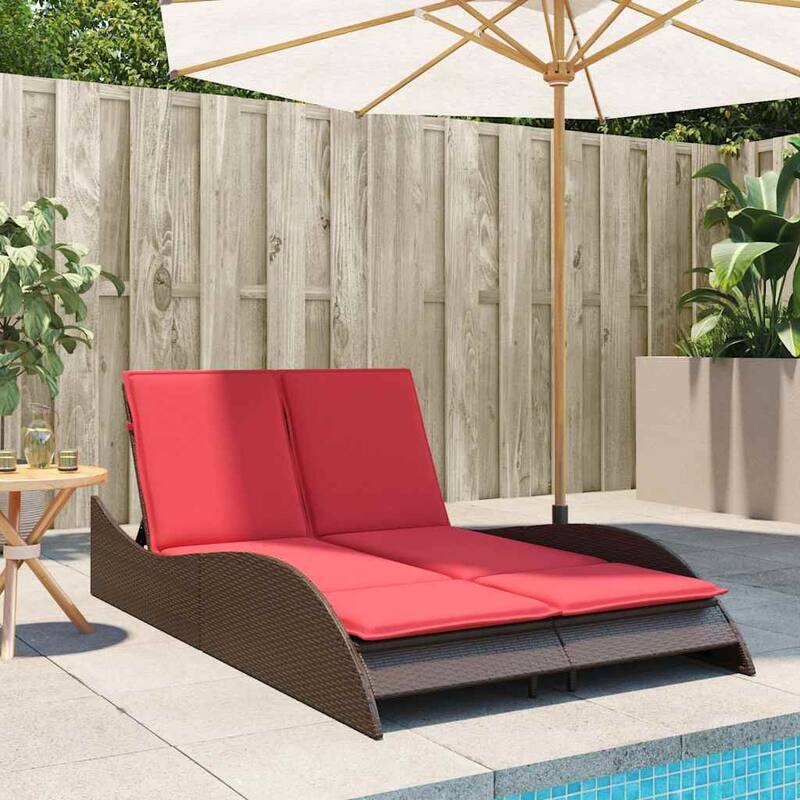 vidaXL Sun Lounger with Cushions Outdoor Daybed Poly Rattan Brown/Gray/Black - 114 x 205 x 54/63/28.7