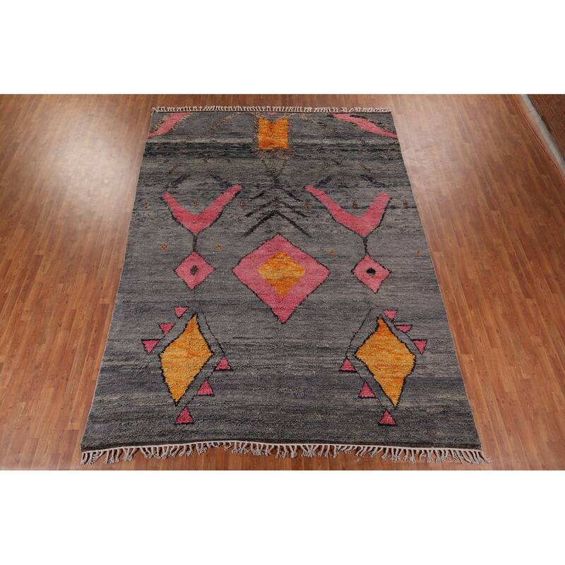 Gray Geometric Moroccan Oriental Area Rug Handmade Wool Carpet - 9'0" x 12'3"