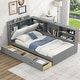 preview thumbnail 10 of 16, Wood Twin Size Platform Bed with Storage Headboard, Shelves and 2 Drawers, White Grey