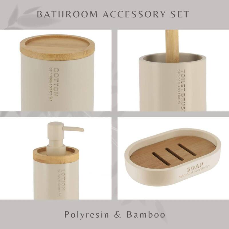 Bathroom Essentials Set Natural Bamboo Bath Set Accessories 5 pieces