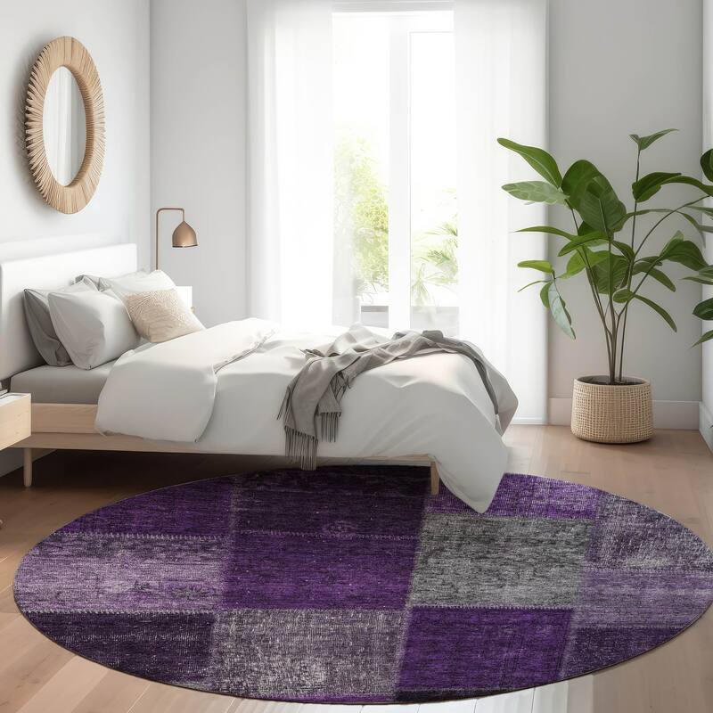 Machine Washable Indoor/ Outdoor Chantille Vintage Oriental Rug - Eggplant - 8' x 8'