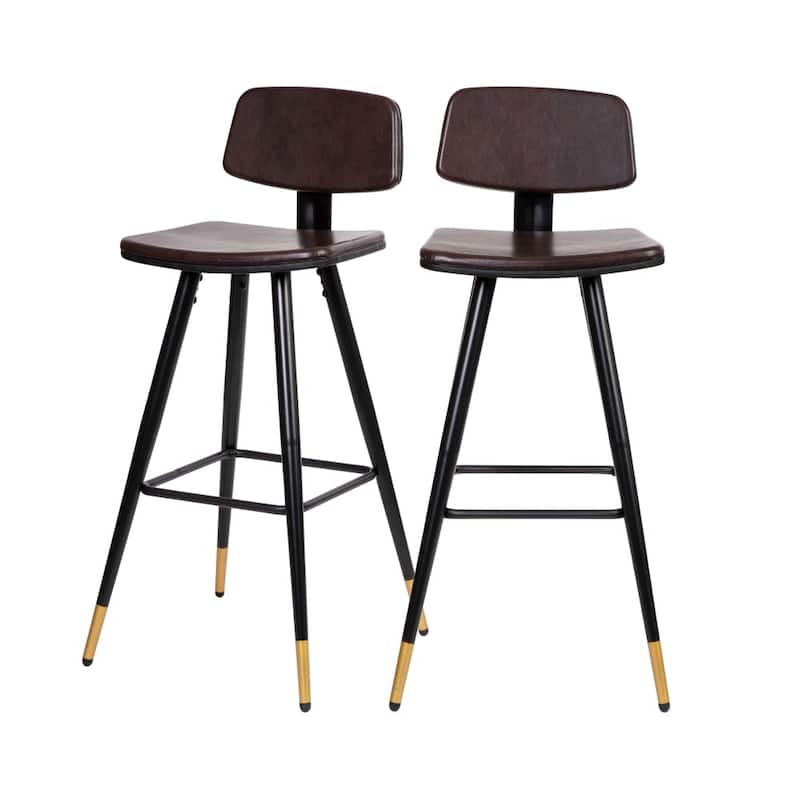 Set of 2 LeatherSoft Barstools with Iron Frame and Gold Tipped Legs