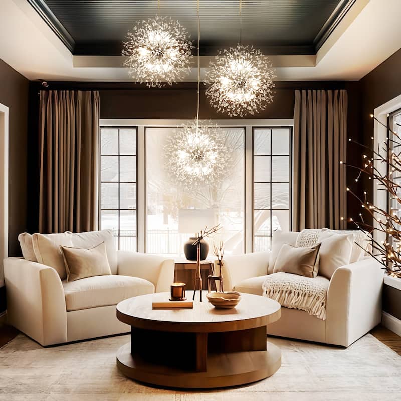 8/ 9-Light Modern Glam Sputnik Firework Pendant Sphere Starburst Chandelier with Crystal Beaded