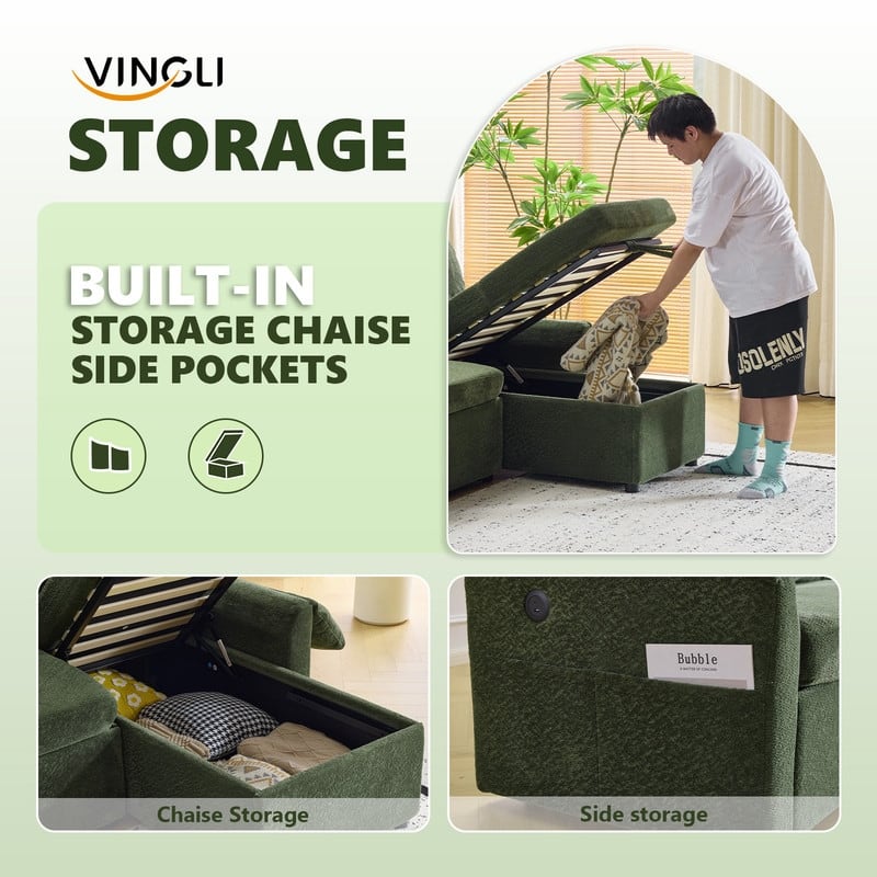 Modern L-Shaped Upholstered Velvet Sleeper Sectional Sofa bed with Chaise and Queen Pull Out Bed