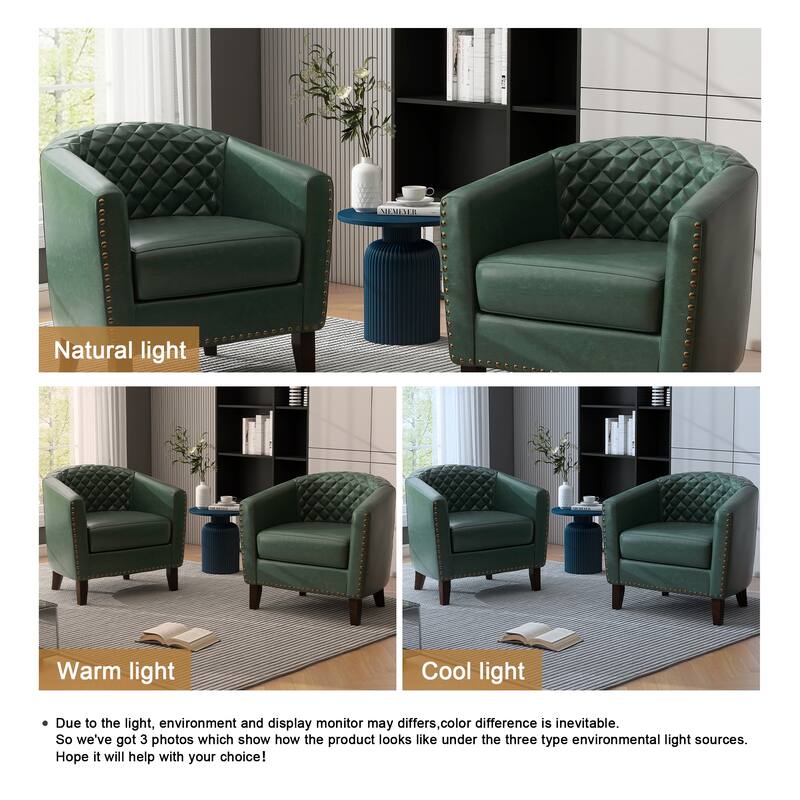 Faux Leather Tufted Nailheads Upholstered Barrel Accent Chairs