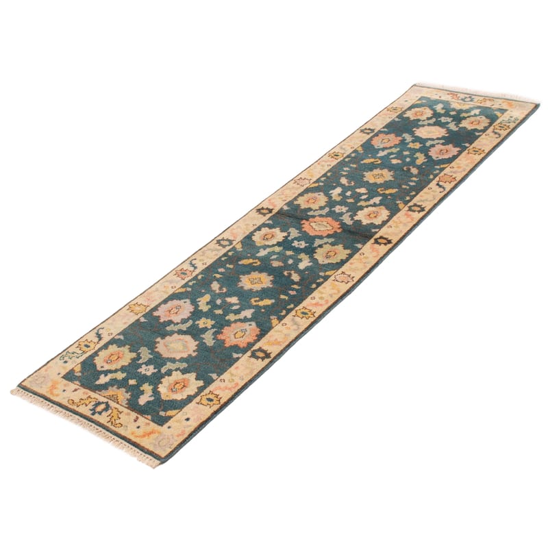 ECARPETGALLERY Hand-knotted Modern Oushak Teal Wool Rug - 2'6 x 9'10
