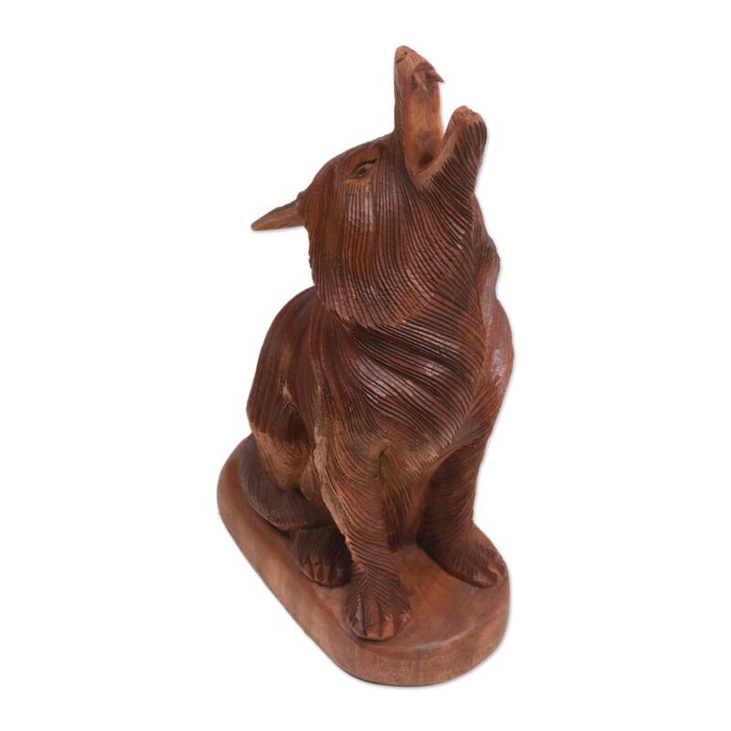 Novica Handmade Howling Wolf Wood Sculpture