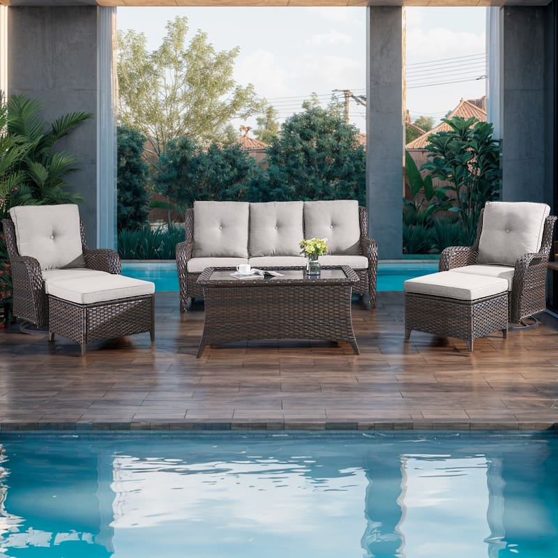 5 Pieces Outdoor Sofa Glider Chair Furniture Set
