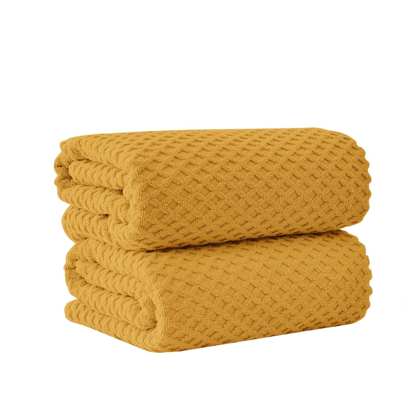 Linery & Co. Cotton Diamond Waffle Texture Bath Towels - Bath Sheet (Pack of 2) - Marigold