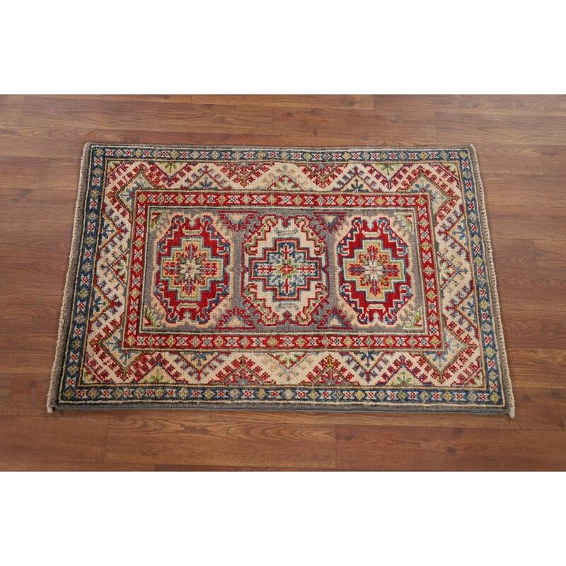 Hand Knotted Oriental 100% Wool Carpet Traditional Geometric Beige & Ivories Kazak Area Rug - 3' 0'' X 2' 0''