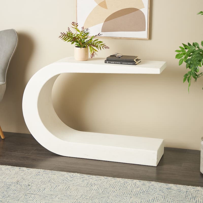 Wooden C-Shaped Console Table - White - Roche River Decor - 12"W x 44"L x 25"H