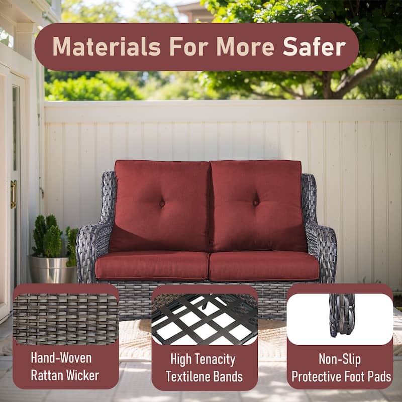 Pocassy Outdoor 6 Pieces 2-Seat Sofa Swivel Chairs Table Ottoman