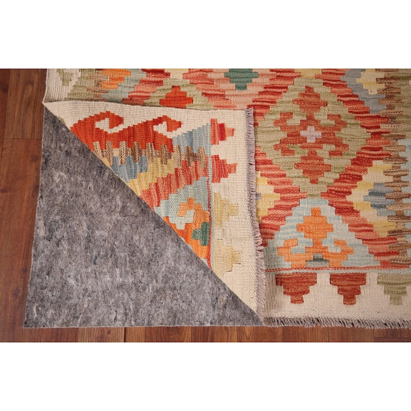 Geometric Kilim Oriental Runner Rug Hand-Woven Wool Carpet - 2'9"x 16'4"