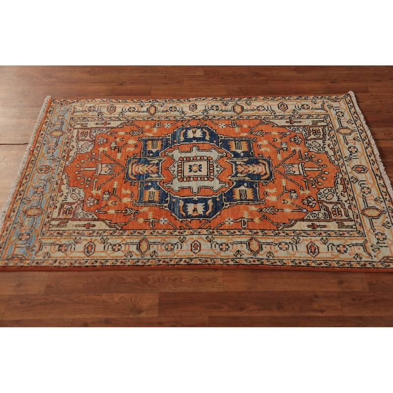 Vegetable Dye Medallion Heriz Serapi Oriental Rug Handmade Wool Carpet - 3'1"x 4'6"