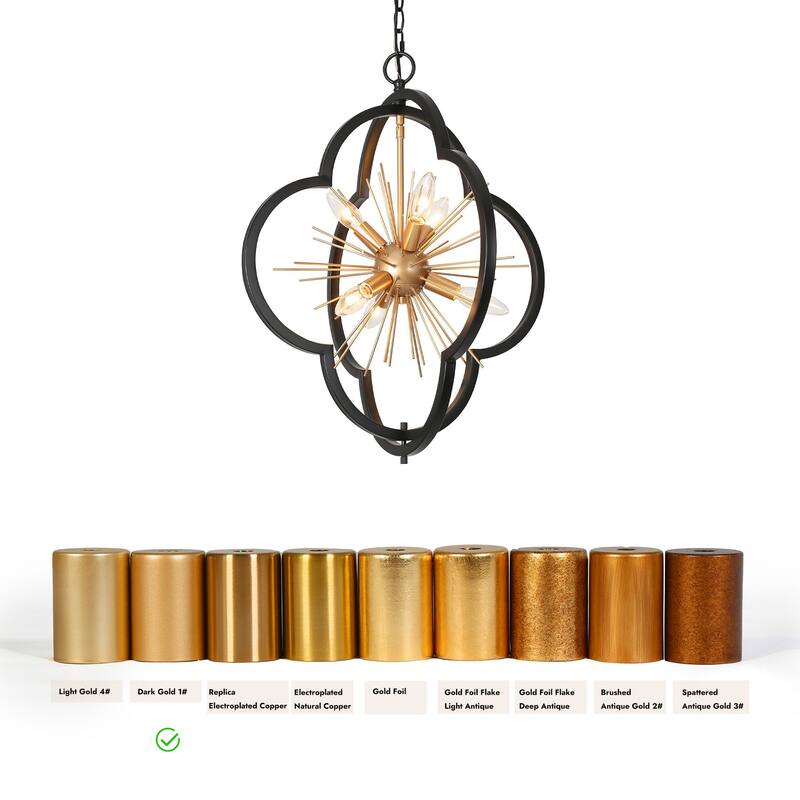 Modern Glam 6-Light Black Gold Cage Chandelier Metal Starburst Pendant Lights - 20'' D x 23.5'' H