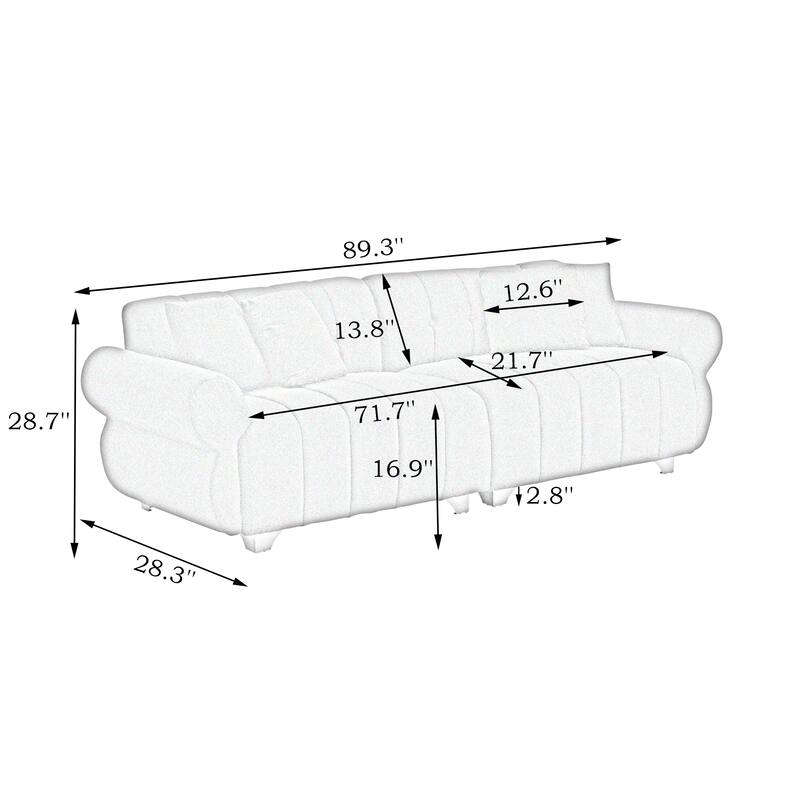 Velvet Sofas Lounge Couch with Round Armrests and Channel Tufting Back, Deep Seat Sofa with Metal Leg and 4 Throw Pillows