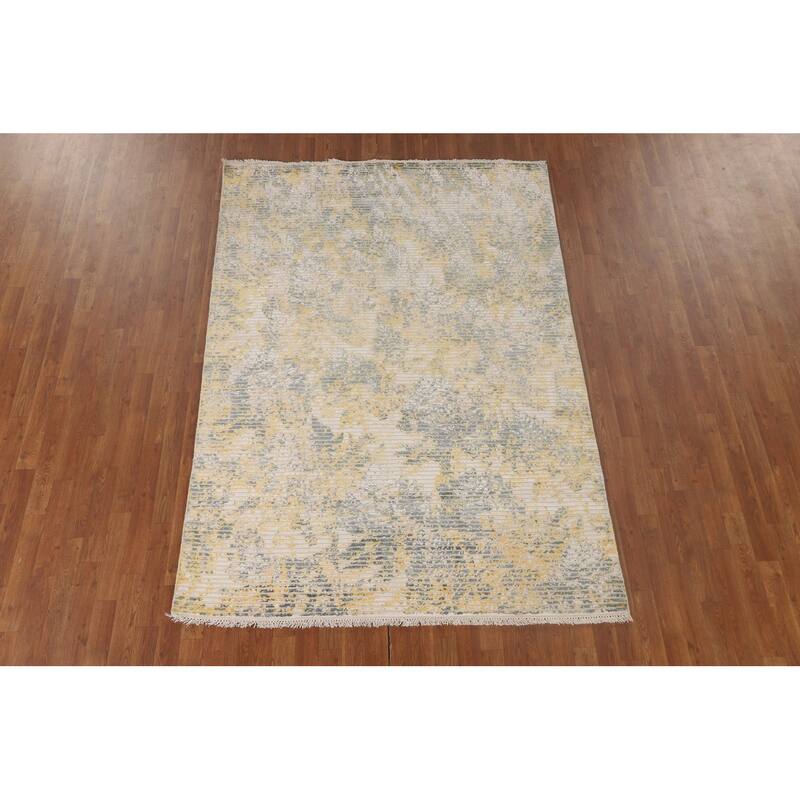 Striped Abstract Area Rug Hand-Knotted Wool Carpet - 5'6" x 7'10"