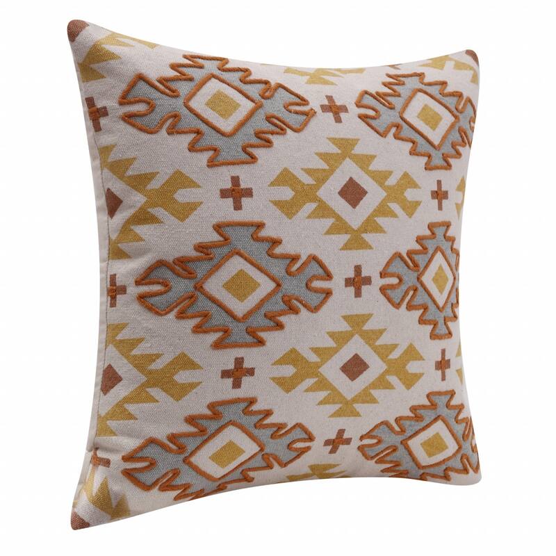 HomeRoots 20" X 20" Yellow And Rust 100% Cotton Geometric Zippered Pillow