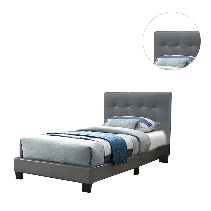 Faux Leather Upholstered Bed with Tufting