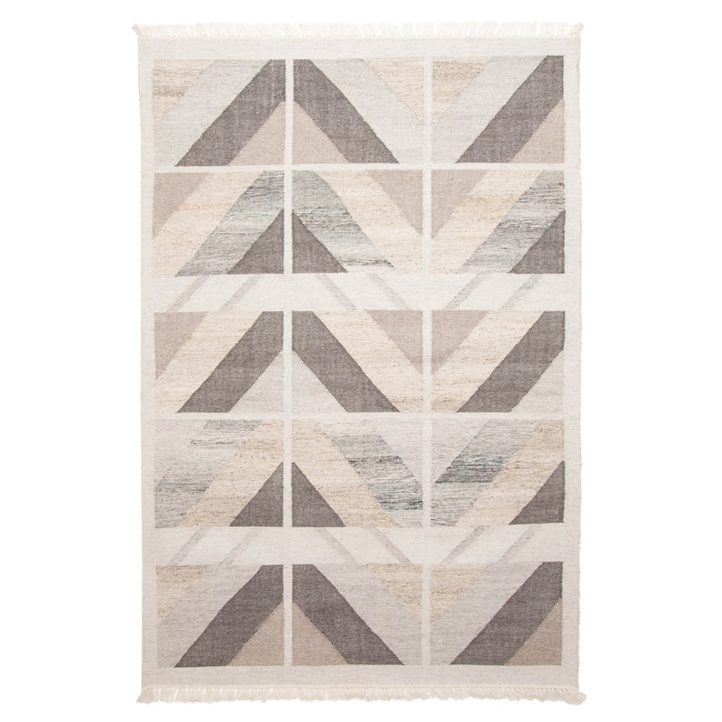 ECARPETGALLERY Flat-Weave Ankara FW Light Grey Wool Kilim - 5'2 x 7'8