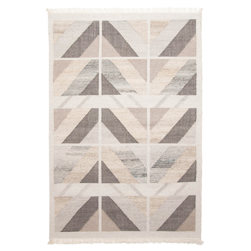 ECARPETGALLERY Flat-Weave Ankara FW Light Grey Wool Kilim - 5'2 x 7'8