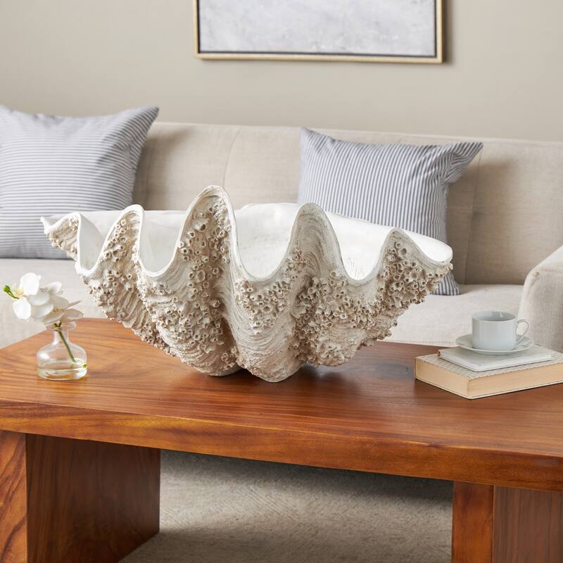 White Polystone Large Textured Shell Decorative Sculpture