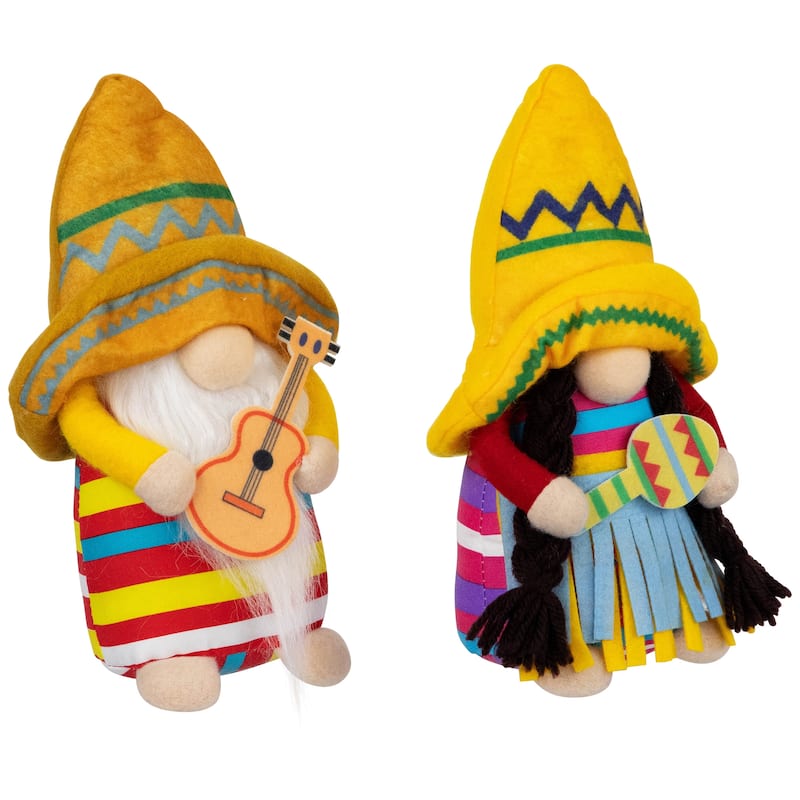 Cinco de Mayo Mariachi Gnomes with Guitar and Maraca - 8.5" - Set of 2