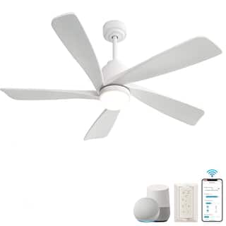 52 Inch Modern Ceiling Fan With Dimmable LED Light 5 Solid Wood Blades Smart Remote Control Reversible DC Motor