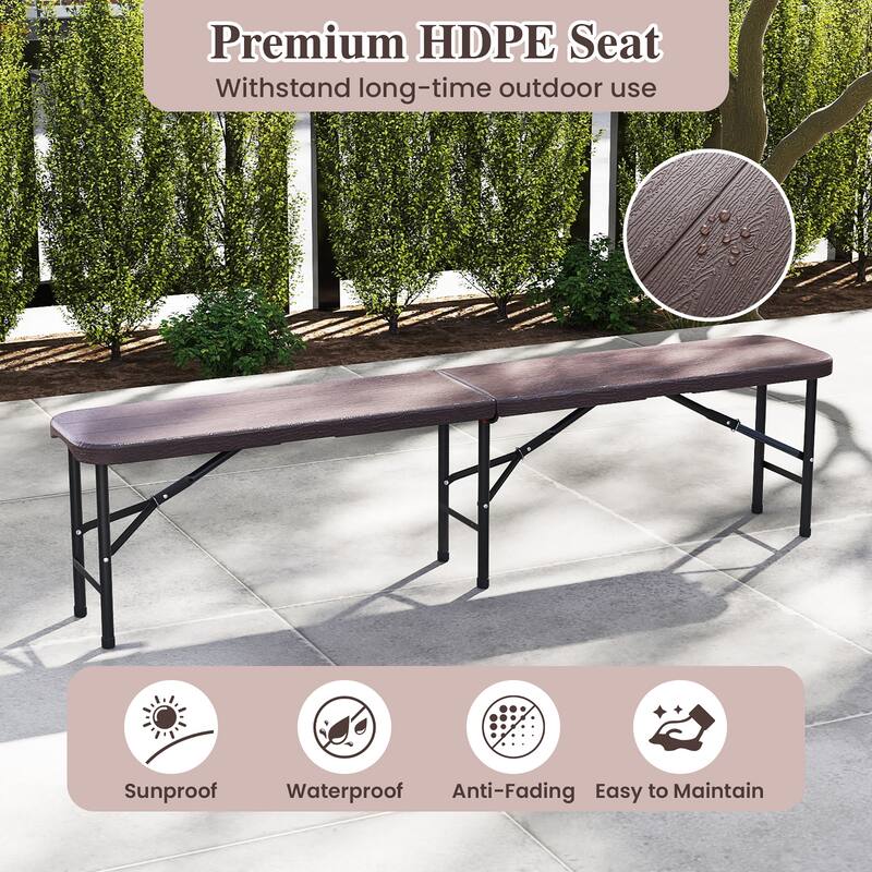 Gymax 2PCS 6 ft Plastic Folding Bench Portable Fold-in-Half Seat w/