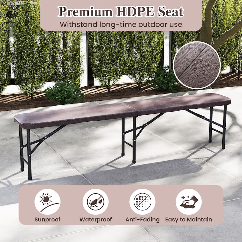 Gymax 6 ft Plastic Folding Bench Portable Fold-in-Half Seat w/ 1320