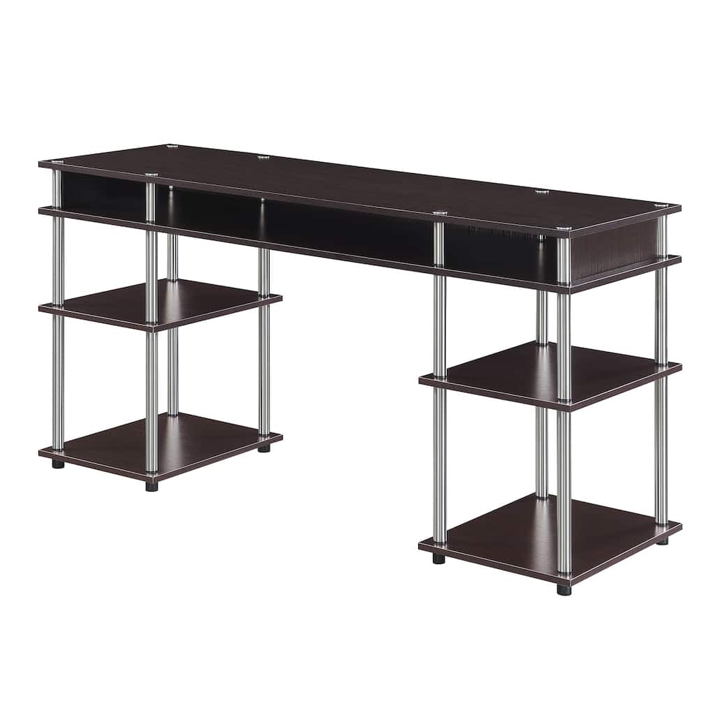 Student Desk with Shelves - 60" Wide Workstation, Easy Assembly, Sturdy Metal Frame, Home Office & Dorm Desk