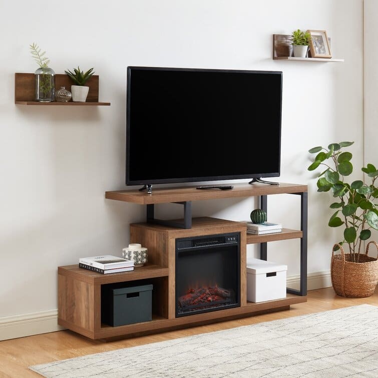 Wood TV Stand Classic Entertainment Center Media Console up to 55" with Electric Fireplace