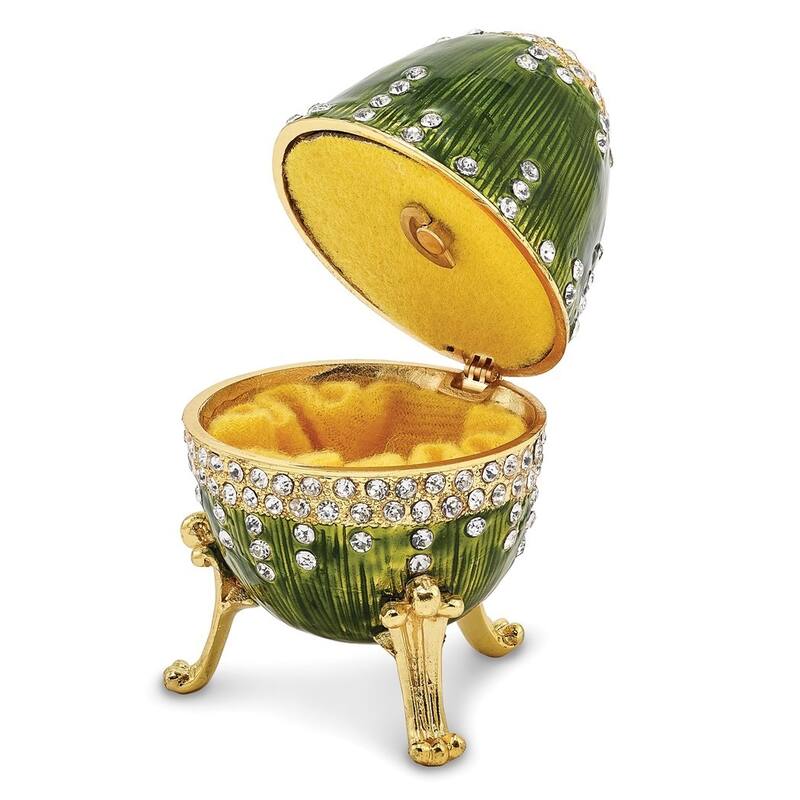 Curata Pewter Crystals Gold-Tone Enameled Regal Green (Plays Swan Lake) Musical Egg on 18 Inch Necklace