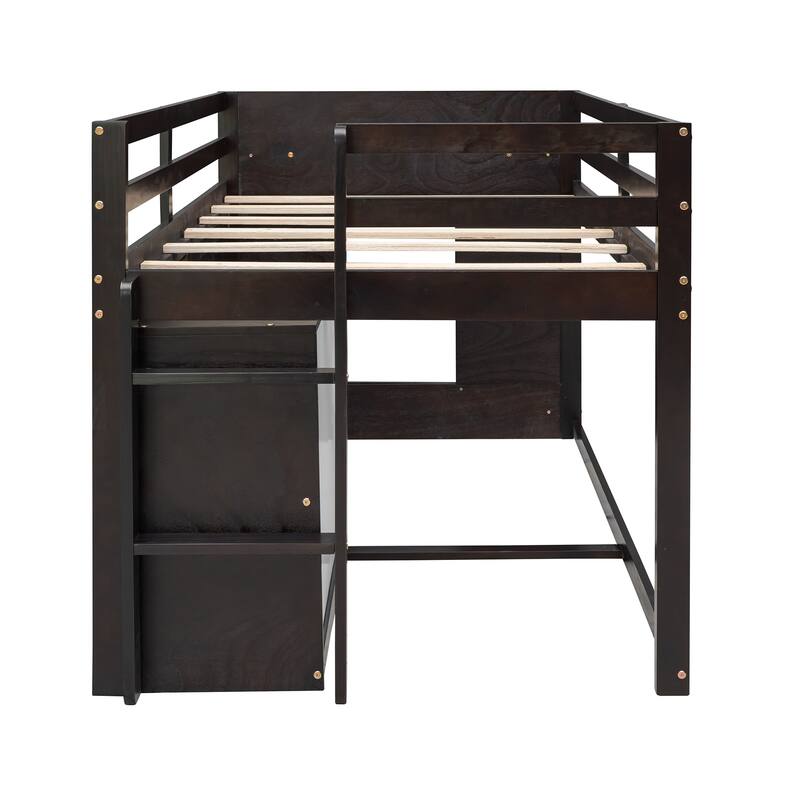 Twin Size Loft Bed with Cabinet and Shelf in Espresso, Gray, or White