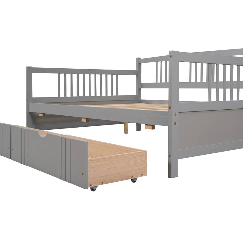 Full Size Daybed Wood bed with Two Drawers,Gray