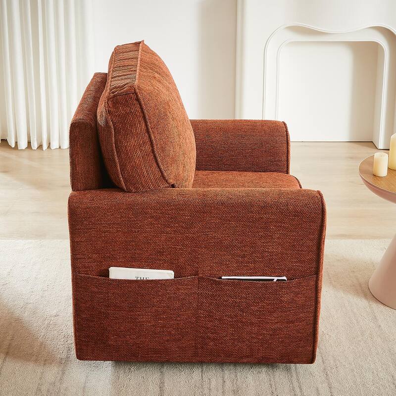 360 Degree Swivel Chair for Living Room, Swivel Accent Chair with Armrest, Chenille Sofa Chair with Side Pockets