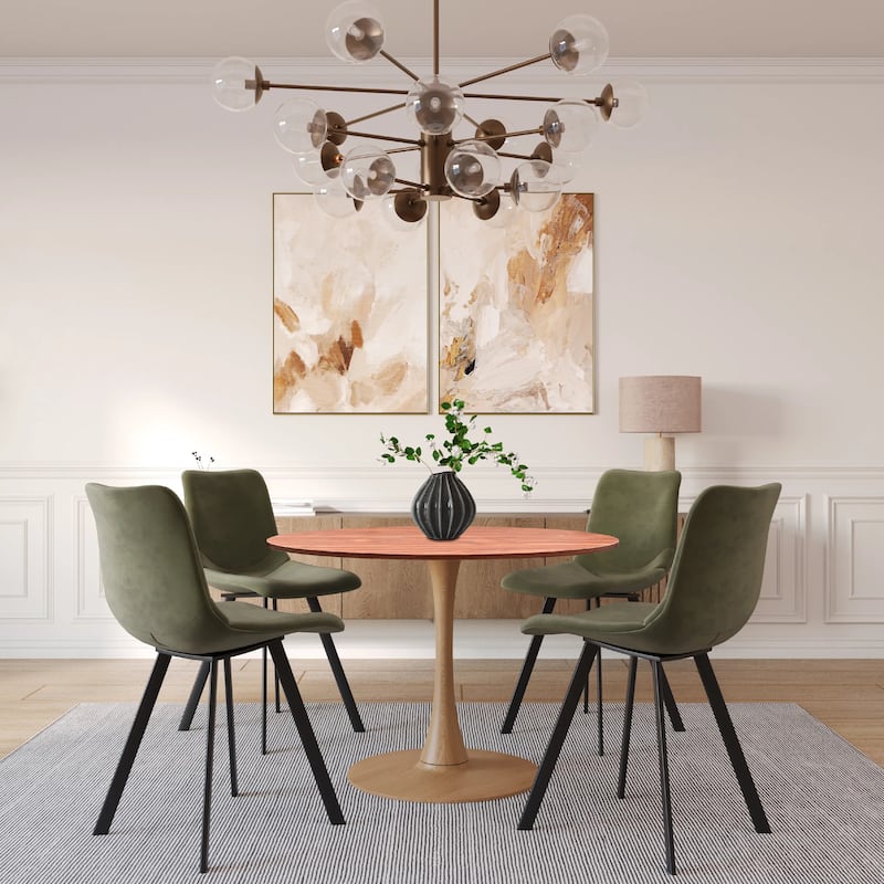 Bristol Round Dining Table 36 in. MDF Tabletop in Natural Wood Steel Pedestal Base for Modern Kitchen and Dining Room
