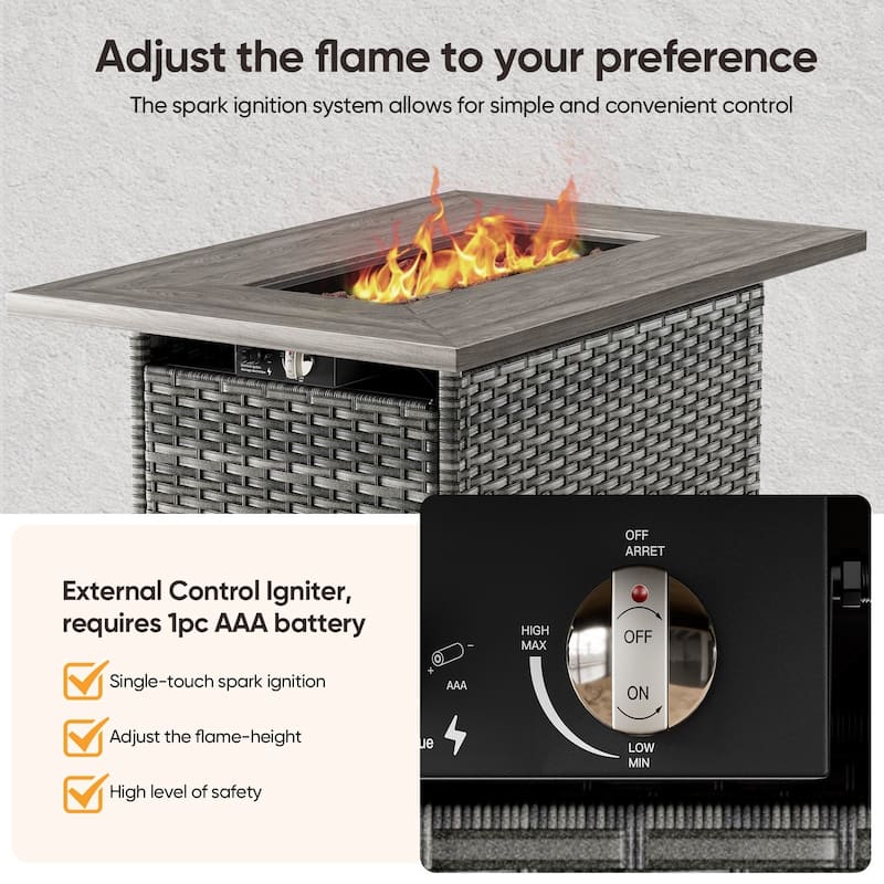 Outdoor Propane Fire Pit Table - 55000 BTU, Adjustable Flames - Rectangle
