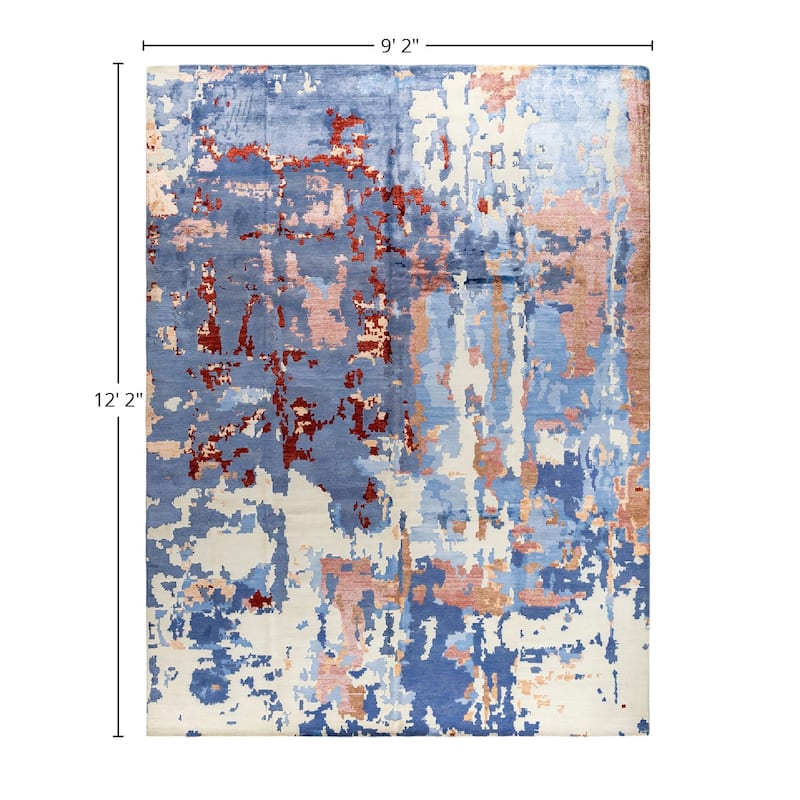 Modern One-of-a-Kind Hand-Knotted Area Rug - Blue, 9' 2" x 12' 2" - 9' 2" x 12' 2"
